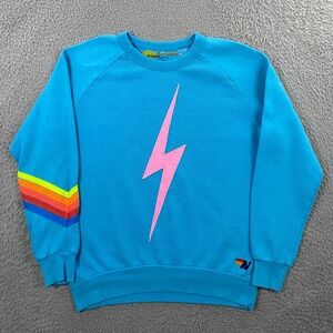 Aviator Nation Sweatshirt size S Lightning Bolt 5 Stripe Rainbow Chevron Crew